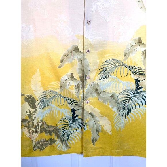 Tommy Bahama Mens Shirt Size XL 100% Silk Tropical Floral Textured Yellow Stitch - Picture 4 of 10